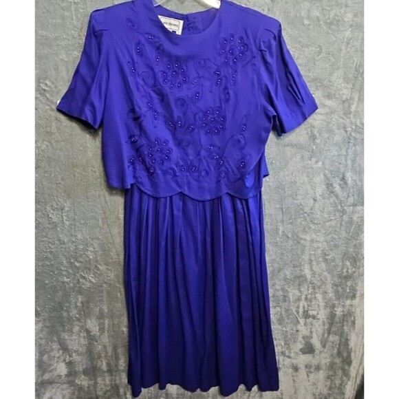Karin Stevens Dress Sz 12 Purple sequins embellished pleated vtg layered 1 piece - Picture 1 of 14